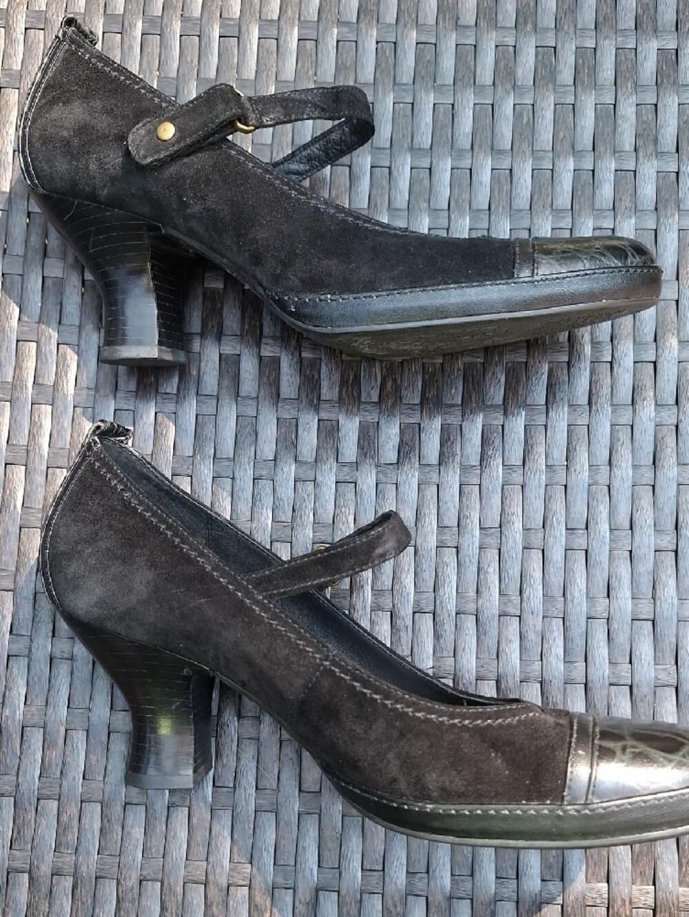 Clarks Black Suede/Leather Heeled Mary Janes Sz9 - Picture 3 of 10